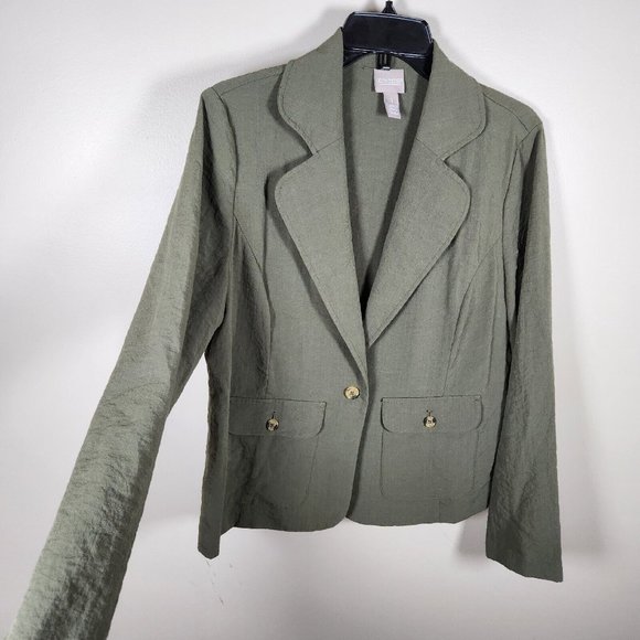 Chicos Jacket Womens 1 Medium Army Olive Green Stretch Lightweight Blazer - Picture 4 of 12